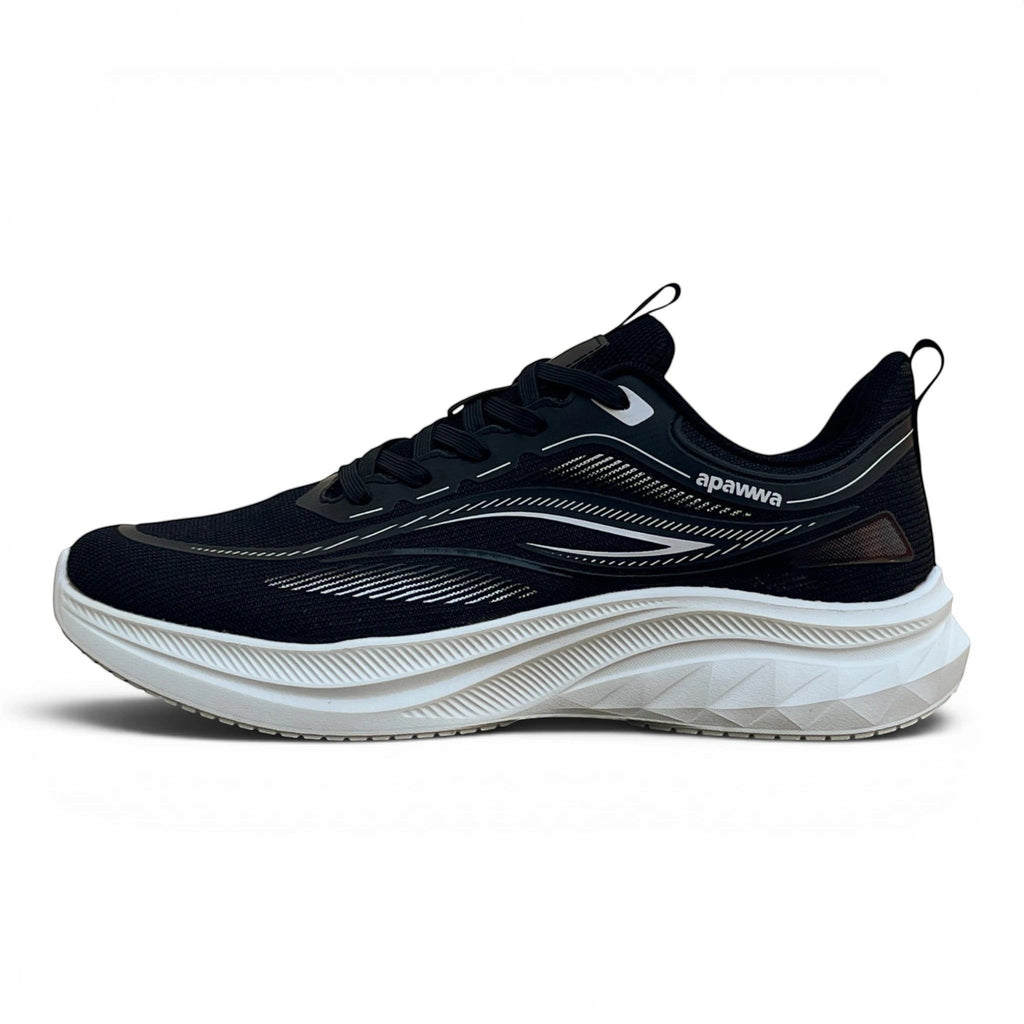 CKK SCHUHE leichter schwarzer Herren-Laufschuh mit atmungsaktivem Textilgewebe, weißer Dämpfungssohle und Reflektoren