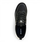 CKK SCHUHE leichter schwarzer Herren-Laufschuh aus atmungsaktivem Textil mit reflektierenden Details in der Draufsicht