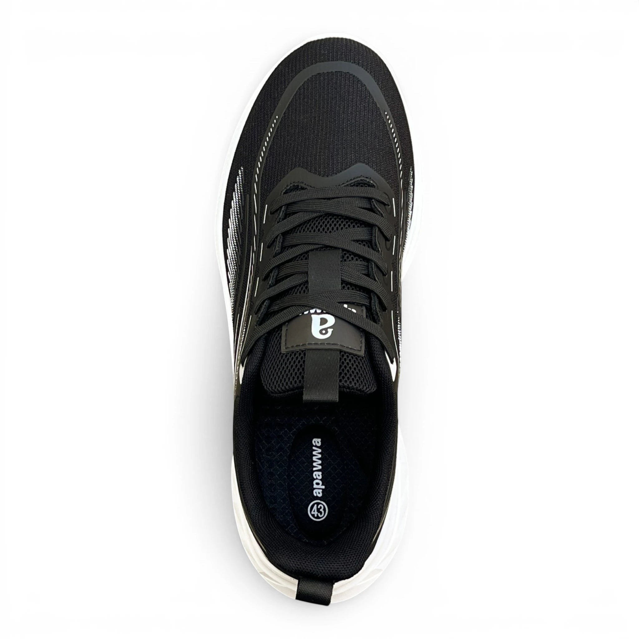 CKK SCHUHE leichter schwarzer Herren-Laufschuh aus atmungsaktivem Textil mit reflektierenden Details in der Draufsicht