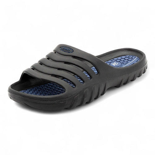 CKK SCHUHE schwarze Herren Badeschuhe mit blauem Fußbett-Akzent und ergonomischer Passform.