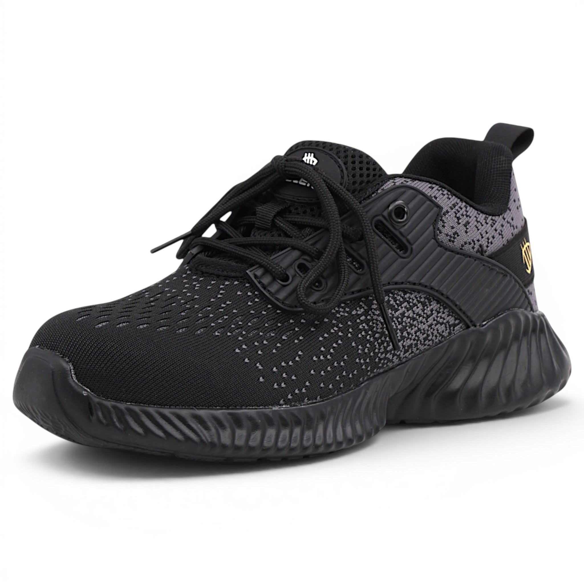 CKK SCHUHE sportlicher Herren Sicherheitsschuh S1 in Schwarz mit grauen Grafik-Details und Stahlkappe.