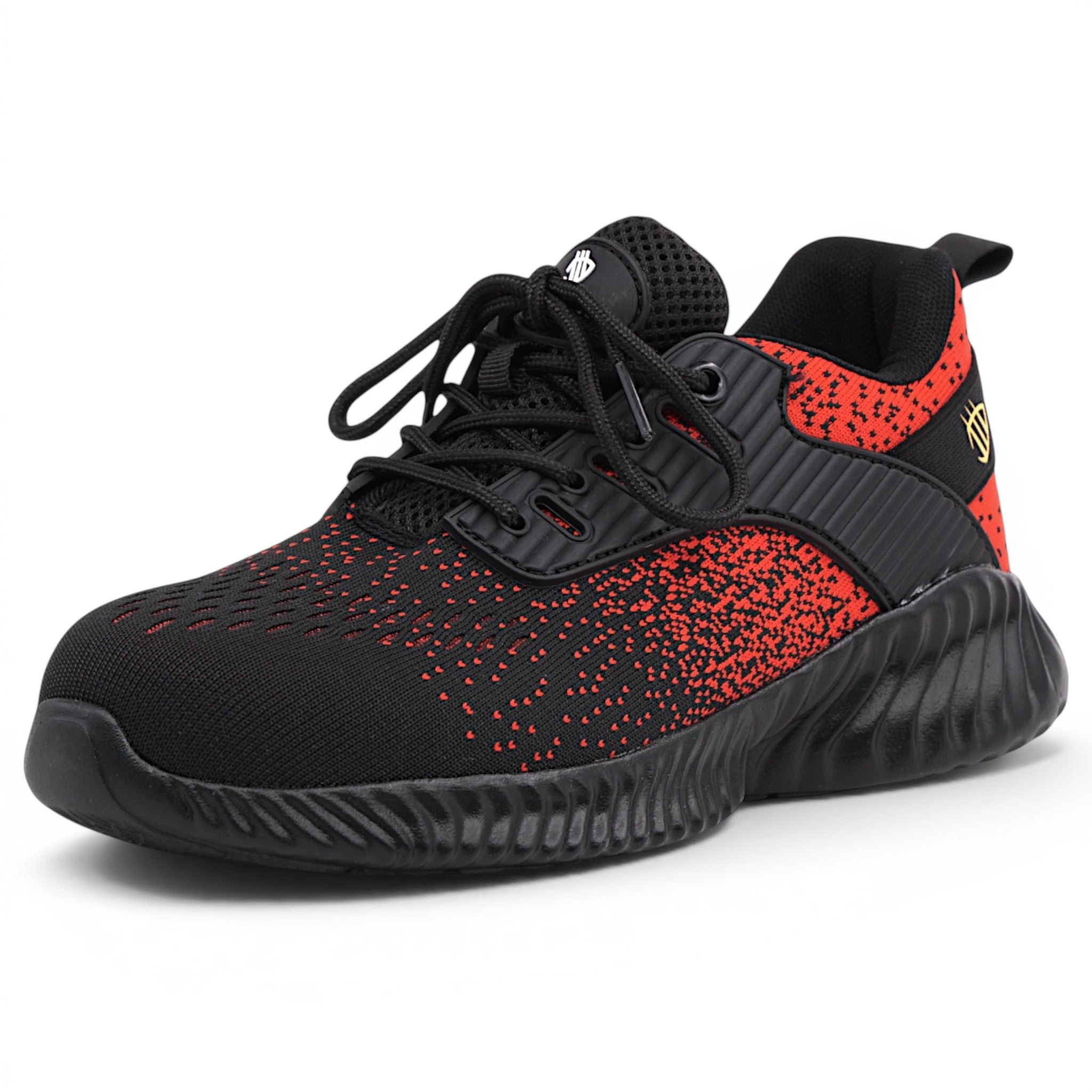 CKK SCHUHE sportlicher Herren Sicherheitsschuh S1 in Schwarz mit rotem Grafik-Details und Stahlkappe.