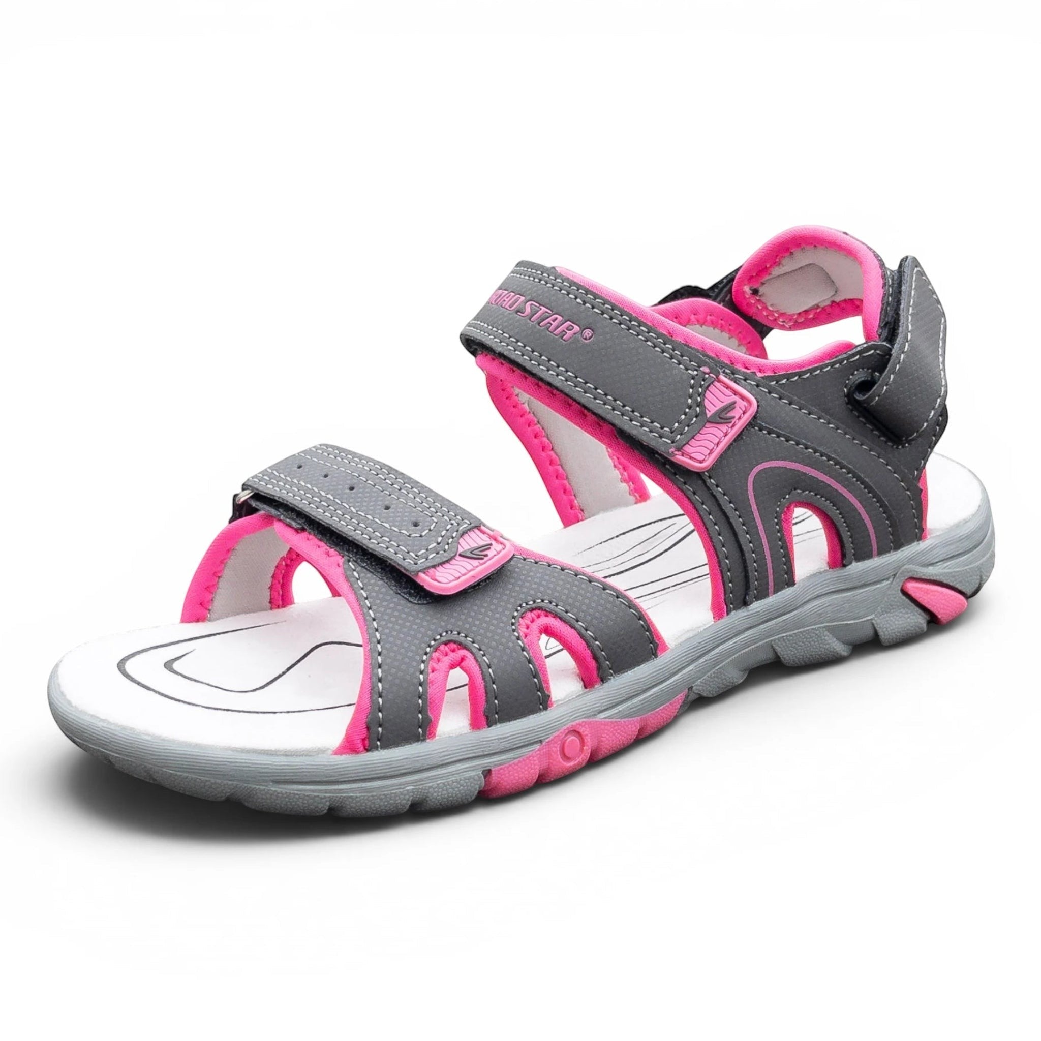Grau Pinke CKK Trekking Sandalen für Damen und Herren mit Klettverschluss, verstellbaren Riemen und robuster Profilsohle. Geeignet für Freizeit, Alltag und Outdoor.