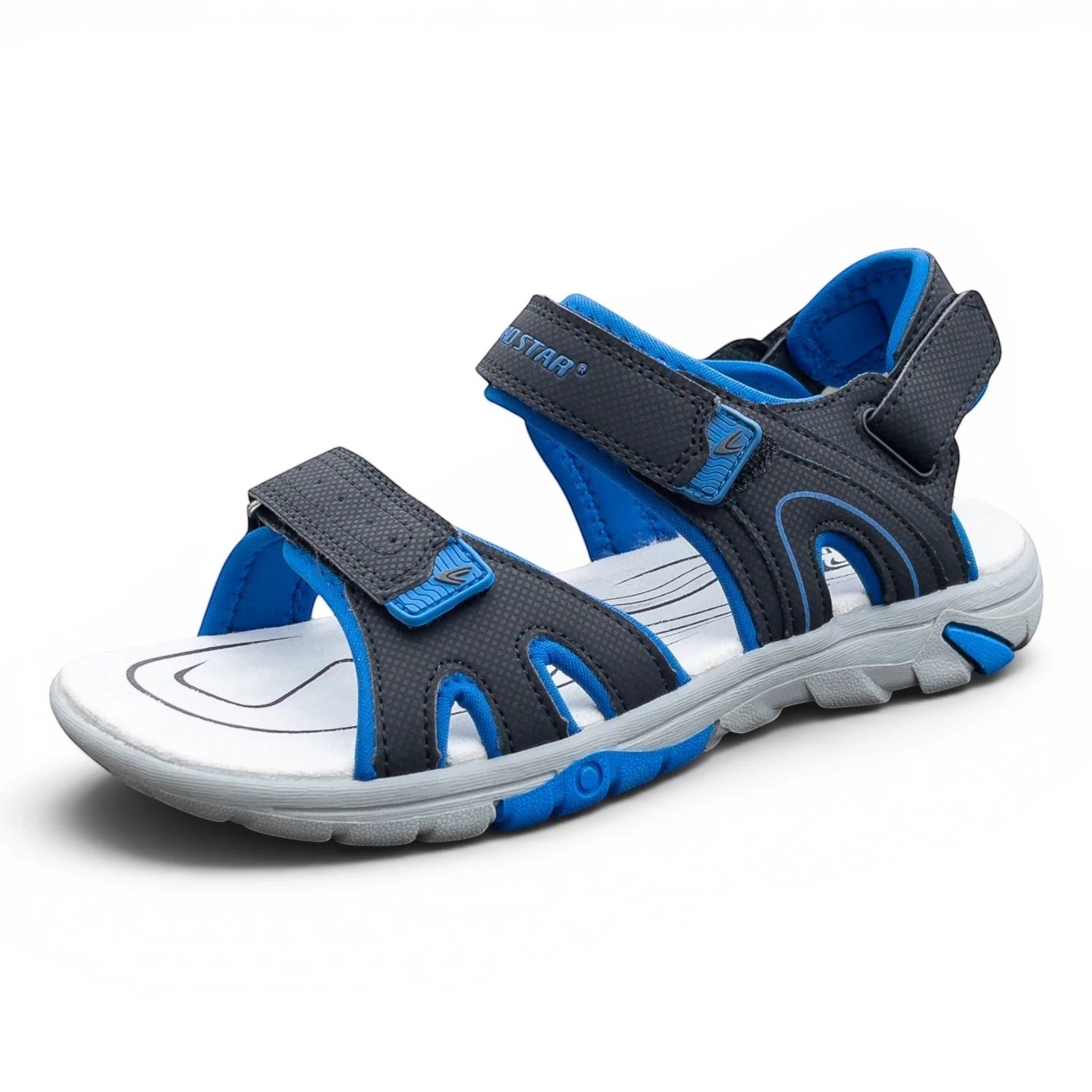 Schwarz Blaue CKK Trekking Sandalen für Damen und Herren mit Klettverschluss, verstellbaren Riemen und robuster Profilsohle. Geeignet für Freizeit, Alltag und Outdoor.