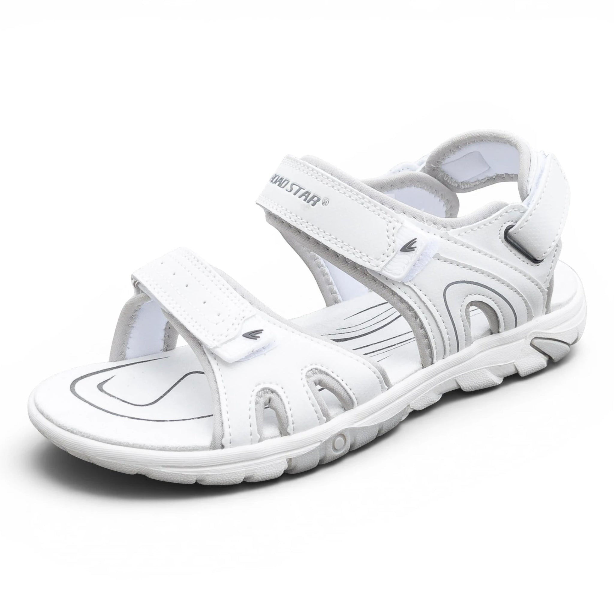 Weisse CKK Trekking Sandalen für Damen und Herren mit Klettverschluss, verstellbaren Riemen und robuster Profilsohle. Geeignet für Freizeit, Alltag und Outdoor.